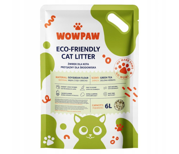 WowPaw Żwirek tofu zielona herbata 6l - 1361296 - zdjęcie